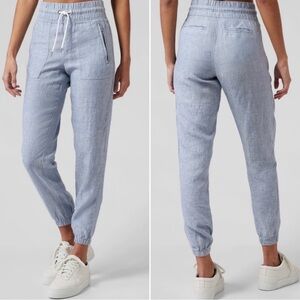 Athleta Cabo Linen Jogger Pants Chambray Blue Size 10